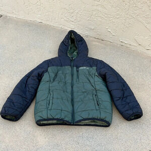 Deer Harbor Youth Reversible Jacket Camo Puffer Size Small Green Black Zip Up